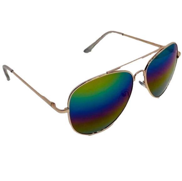 6068 | Gold Frame Rainbow Mirror Lens Aviator Sunglasses - Picture 2 of 5